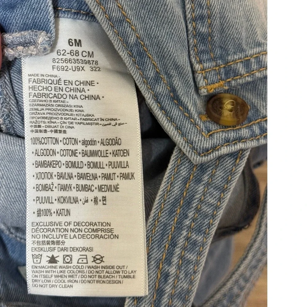 Levi's Kids Denim Bib Overalls 6M Blue Light Wash Adjustable Straps Outdoor Play